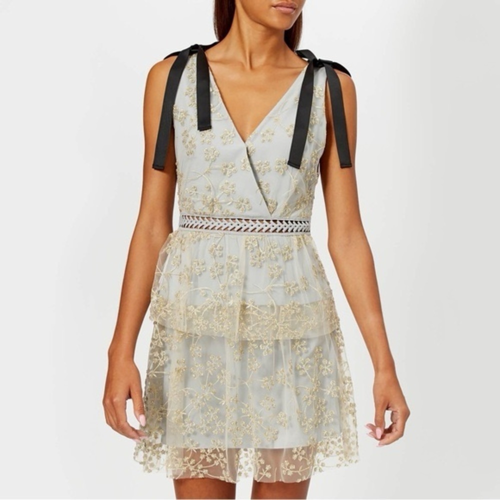 Self Portrait Tiered Floral Beaded Dress Size 8